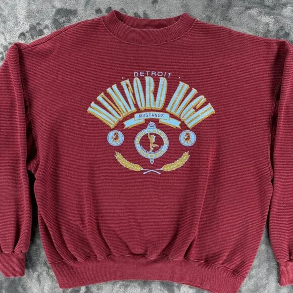 Genius Sweatshirt Men L/XL Detroit High School Mumford Mustangs Vintage 80's - Picture 10 of 16